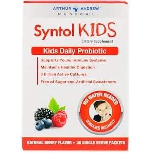 Arthur Andrew Medical, Syntol Kids, Kids Daily Probiotic, Natural Berry Flavor, 30 Single Serve Packets - HealthCentralUSA
