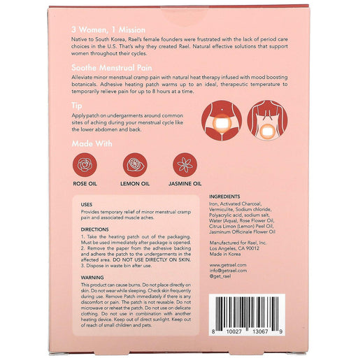 Rael, Heating Patch for Menstrual Cramps, 3 Patches, 0.7 oz Each - HealthCentralUSA