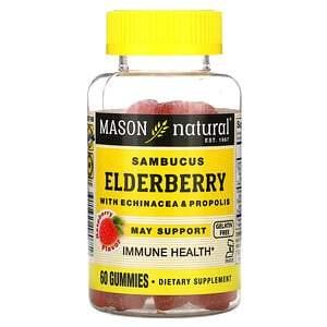 Mason Natural, Sambucus Elderberry with Echinacea & Propolis, Raspberry Flavor, 60 Gummies - HealthCentralUSA