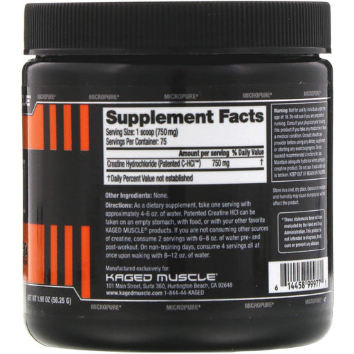 Kaged Muscle, Patented C-HCI, Creatine HCI, Unflavored, 1.98 oz (56.25 g) - HealthCentralUSA