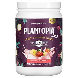 Purely Inspired, Plantopia, Plant-Powered Shake, Strawberry Banana Split, 1.41 lbs (640 g) - HealthCentralUSA