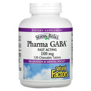 Natural Factors, Stress-Relax, Pharma GABA, 100 mg, 120 Chewable Tablets - HealthCentralUSA