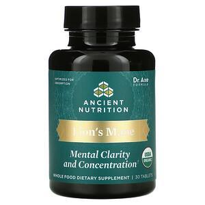 Dr. Axe / Ancient Nutrition, Lion's Mane, Mental Clarity And Concentration, 30 Tablets - HealthCentralUSA