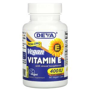 Deva, Vegan Vitamin E with Mixed Tocopherols, 400 IU, 90 Vegan Caps - HealthCentralUSA
