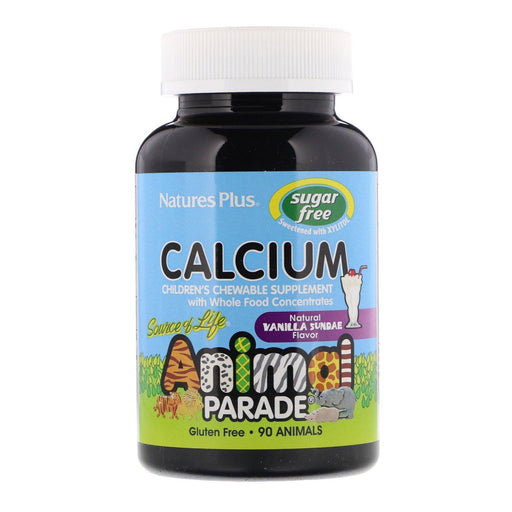 Nature's Plus, Source of Life, Animal Parade, Calcium, Children's Chewable Supplement, Sugar Free, Natural Vanilla Sundae Flavor, 90 Animal-Shaped Tablets - HealthCentralUSA