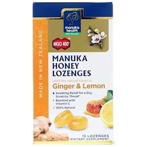 Manuka Health, Manuka Honey Lozenges, MGO 400+, Ginger & Lemon, 15 Lozenges - HealthCentralUSA