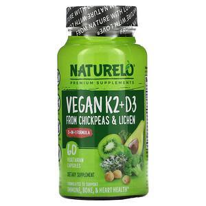 NATURELO, Vitamin K2 + D3, From Chickpeas & Lichen, 60 Vegetarian Capsules - HealthCentralUSA