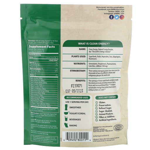MRM, Raw Organic Clean Energy Powder, Fruit Punch, 4.2 oz (120 g) - HealthCentralUSA