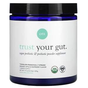 Ora, Trust Your Gut, Vegan Probiotic & Prebiotic Powder Supplement, Organic Apple & Raspberry , 7.9 oz (225 g) - HealthCentralUSA