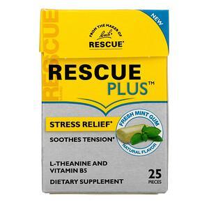 Bach, Rescue Plus Gum, Stress Relief, Fresh Mint, 25 Pieces - HealthCentralUSA