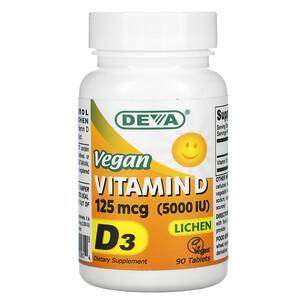 Deva, Vegan Vitamin D, 125 mcg (5,000 IU), 90 Tablets - HealthCentralUSA