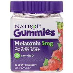 Natrol, Gummies, Melatonin, Strawberry, 5 mg, 90 Count - HealthCentralUSA