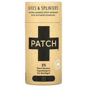 Patch, Natural Bamboo Strip Bandages with Activated Charcoal, Bites & Splinters, Black, 25 Eco Bandages - HealthCentralUSA
