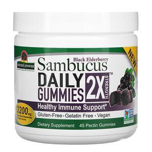 Nature's Answer, Black Elderberry Sambucus Daily Gummies, 2X Strength, 3,200 mg, 45 Pectin Gummies - HealthCentralUSA