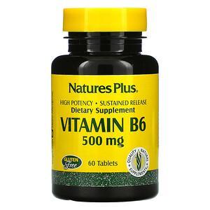 Nature's Plus, Vitamin B6, 500 mg, 60 Tablets - HealthCentralUSA