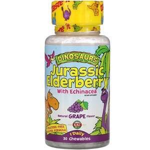 KAL, Dinosaurs, Jurassic Elderberry with Echinacea, Natural Grape Flavor, 30 Chewables - HealthCentralUSA