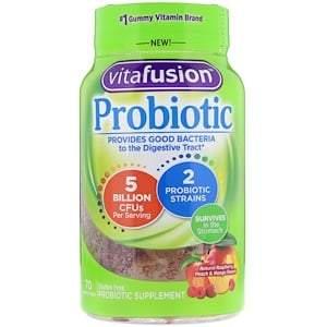 VitaFusion, Probiotic, Natural Raspberry, Peach & Mango Flavor, 5 Billion CFUs, 70 Gummies - HealthCentralUSA
