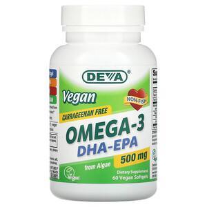 Deva, Vegan Omega-3 DHA-EPA, 500 mg, 60 Vegan Softgels - HealthCentralUSA