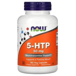 Now Foods, 5-HTP, 50 mg, 180 Veg Capsules - HealthCentralUSA