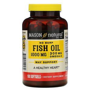 Mason Natural, No Burp Fish Oil, 1,000 mg, 180 Softgels - HealthCentralUSA
