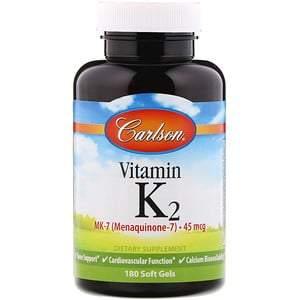 Carlson Labs, Vitamin K2 MK-7 (Menaquinone-7), 45 mcg, 180 Soft Gels - HealthCentralUSA