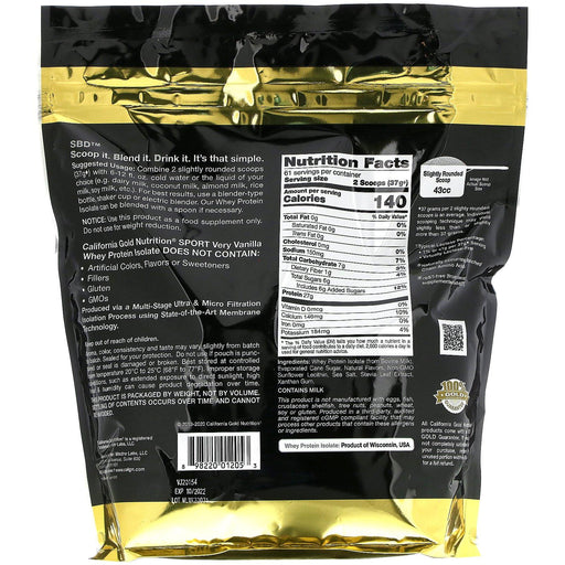 California Gold Nutrition, 100% Whey Protein Isolate, Very Vanilla Flavor, 5 lbs (2,270 g) - HealthCentralUSA