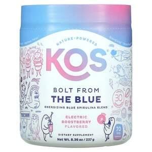 KOS, Bolt from the Blue, Energizing Blue Spirulina Blend, Electric Boostberry Flavored, 8.36 oz (237 g) - HealthCentralUSA