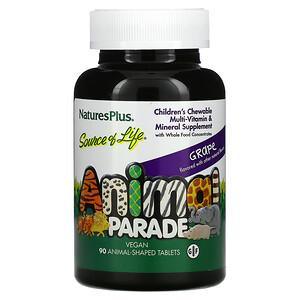 Nature's Plus, Source of Life, Animal Parade, Children's Chewable Multi-Vitamin & Mineral Supplement, Grape, 90 Animal-Shaped Tablets - HealthCentralUSA