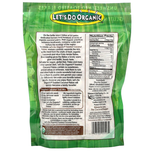 Edward & Sons, Let's Do Organic, 100% Organic Unsweetened Toasted Coconut Flakes, 7 oz (200 g) - HealthCentralUSA