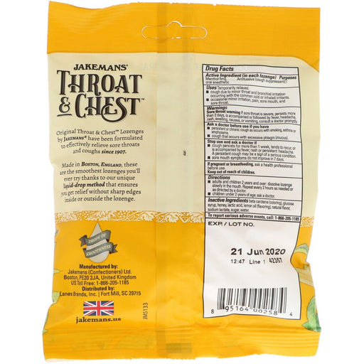 Jakemans, Throat & Chest, Honey and Lemon Flavored, 30 Lozenges - HealthCentralUSA