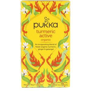 Pukka Herbs, Organic Turmeric Active, Caffeine Free, 20 Herbal Tea Sachets, 1.27 oz (36 g) - HealthCentralUSA