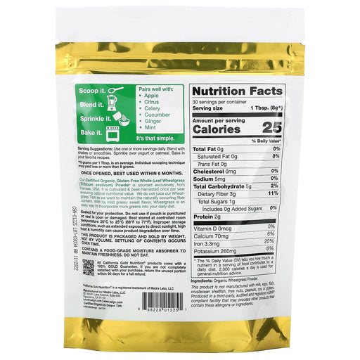 California Gold Nutrition, Superfoods, Organic Wheat Grass Powder, 8.5 oz (240 g) - HealthCentralUSA