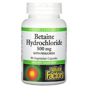 Natural Factors, Betaine Hydrochloride with Fenugreek, 500 mg, 90 Vegetarian Capsules - HealthCentralUSA