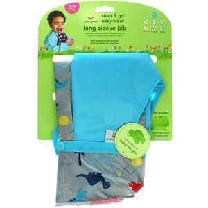 Green Sprouts, Snap & Go Easy Wear Long Sleeve Bib, 12-24 Months, Aqua Dinosaur, 1 Count - HealthCentralUSA