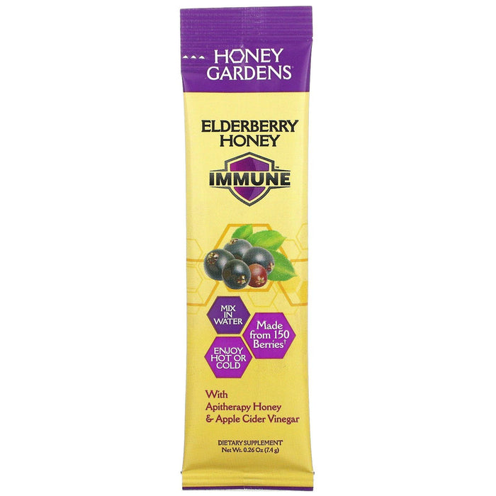 Honey Gardens, Elderberry Honey, Immune, 5 Packets, 0.26 oz ( 7.4 g) Each - HealthCentralUSA