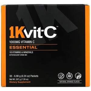 1Kvit-C, Vitamin C, Essential, Effervescent Drink Mix, Natural Orange Flavor, 1,000 mg , 30 Packets, 0.24 oz (6.90 g) Each - HealthCentralUSA