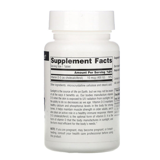 Source Naturals, Vitamin D-3, 400 IU, 200 Tablets - HealthCentralUSA