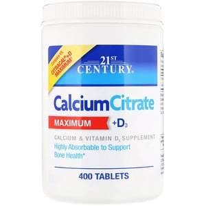 21st Century, Calcium Citrate Maximum + D3, 400 Tablets - HealthCentralUSA