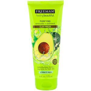 Freeman Beauty, Feeling Beautiful, Purifying Clay Beauty Mask, Avocado + Oatmeal, 6 fl oz (175 ml) - HealthCentralUSA