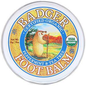 Badger Company, Organic, Foot Balm, Peppermint & Tea Tree, .75 oz (21 g) - HealthCentralUSA