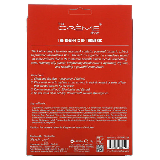 The Creme Shop, Turmeric Beauty Face Mask Pack, 5 Sheets, 4.41 oz (125 g) - HealthCentralUSA