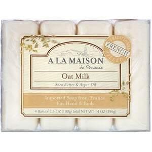 A La Maison de Provence, Hand & Body Bar Soap, Oat Milk, 4 Bars, 3.5 oz (100 g) Each - HealthCentralUSA