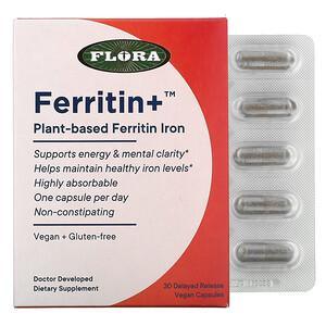 Flora, Ferritin+, Plant-Based Ferritin Iron, 30 Delayed Release Vegan Capsules - HealthCentralUSA