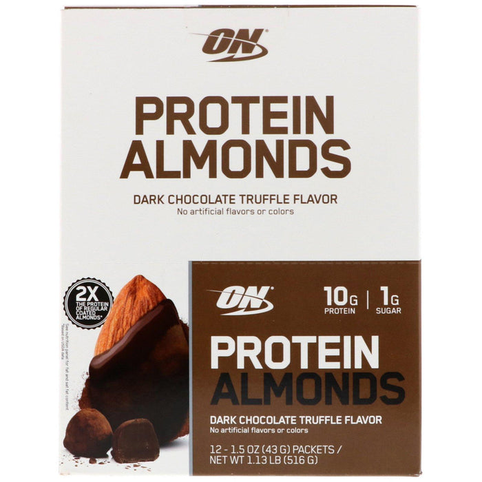 Optimum Nutrition, Protein Almonds, Dark Chocolate Truffle, 12 Packets, 1.5 oz (43 g) Each - HealthCentralUSA