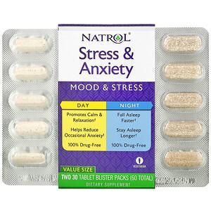 Natrol, Stress & Anxiety, Day & Night, Two 30 Tablet Blister Packs (60 Total) - HealthCentralUSA