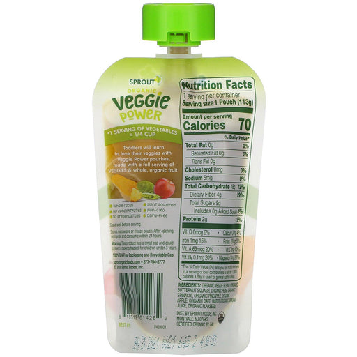 Sprout Organic, Veggie Power, Green Veggies with Pineapple & Apple, 4 oz (113 g) - HealthCentralUSA