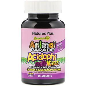 Nature's Plus, Source of Life, Animal Parade, AcidophiKidz, Children's Chewable, Natural Berry, 90 Animal-Shaped Tablets - HealthCentralUSA