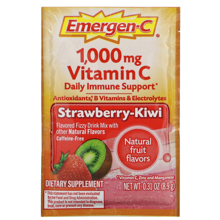 Emergen-C, Vitamin C, Strawberry-Kiwi, 1,000 mg, 30 Packets, 0.31 oz (8.9 g) Each - HealthCentralUSA