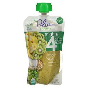 Plum Organics, Mighty 4, 4 Food Group Blend, Tots, Banana, Kiwi, Spinach, Greek Yogurt, Barley, 4 oz (113 g) - HealthCentralUSA