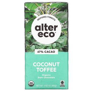Alter Eco, Organic Dark Chocolate Bar, Coconut Toffee, 47% Cacao, 2.82 oz (80 g) - HealthCentralUSA
